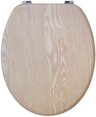 AQUALONA Seat Wooden Design is Lightweight and Strong Fits Standard Elongated Toilets, MDF Moulded wood, Oak Effect, 45X 36 X 5 cm
