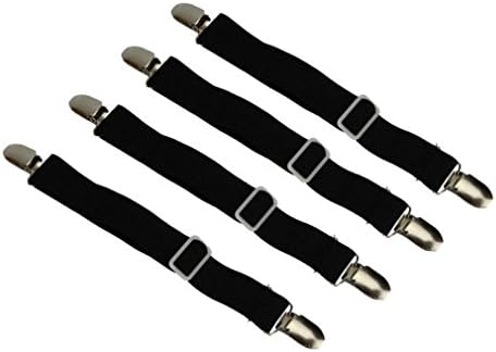 Ninewell Adjustable Bed Sheet Fasteners Suspenders Elastic Heavy Duty Bed Sheet Grippers Holders Band Cover Suspenders Gripper and Strap Black Set of 4