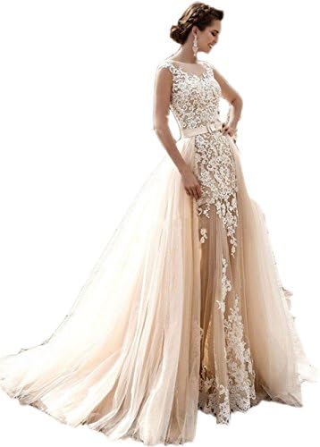 Veiai Sexy Bohemia Detachable Train A-Line Bridal Wedding Dresses Champagne US16 Size