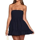 Angelegant Women's Summer Strapless Mini Tube Top Dress Stiff Fabric Sundresses with Soft Cotton Lined