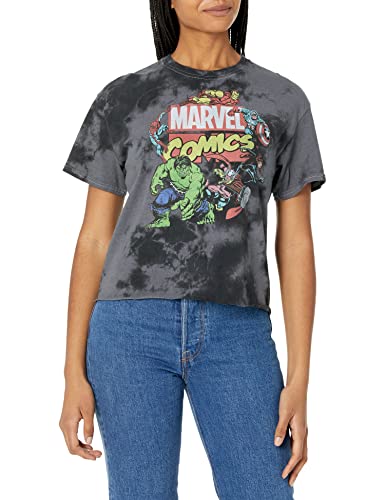 Marvel Junior's Classiclogo Avengers Short Sleeve Crop T-Shirt, Black/Charcoal,…