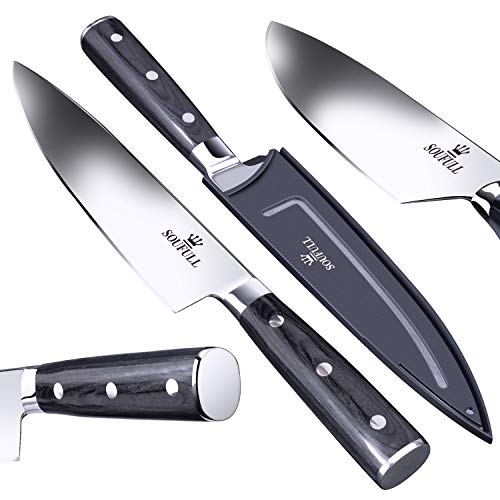 Professional Chef Knife- Soufull 8 inch High Carbon Stainless Steel Kitchen Knife-Razor Sharp Durable Blade&Ergonomic Pakka Wood Handle-Guard Included