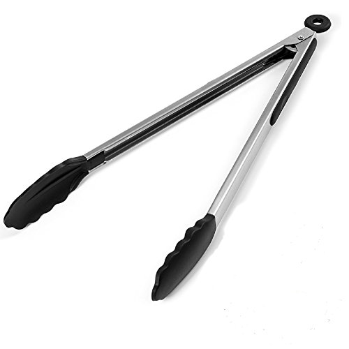 ArcticWolf Long Kitchen Grill Tongs 16â€ Heavy Duty Stainless Steel with Locking Heat Resistant Non-Stick Silicone Tips Easy-Clean