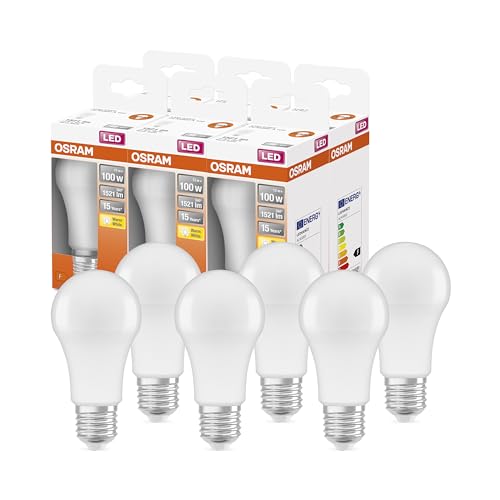 Osram LED Star Classic A100 LED Lampe für E27 Sockel, Birnenform, FR, 1521 Lumen, warmweiß (2700K), Ersatz für herkömmliche 100W Glühbirnen, nicht dimmbar, 6er-Pack