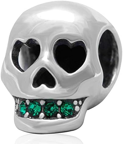 Charmstar Love you to Death Skull Charm Authentic 925 Sterling Silver Bead with Bling Australian Crystal for European Bracelet (Emerald Color)