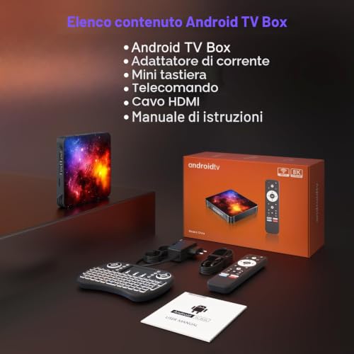 Android TV 14, 4GB RAM 128GB ROM Mali-G31, WiFi 2.4G & 5G, Bluetooth 4.2, 4K UHD 3D, USB & HDMI Ports, Mini Keyboard and IPTV Support