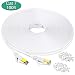 Cat 7 Ethernet Cable 100 ft, Long Outdoor Flat Internet Network Patch Cord with Clips,Faster Than Cat6 Cat6a Cat5e with Gold Plated High Speed RJ45 LAN Wire for Gaming,MAC,Desktop,ADSL,LAN-White