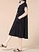 Mordenmiss Women's Cotton Linen Tunic Dress Pleated Short Sleeve Sundresses Summer Daily Pullover with Pockets (X-Large, Black)