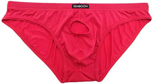 Semboon Men's Smooth Front-Hole Open Ice Silky Bikini Briefs Underwear