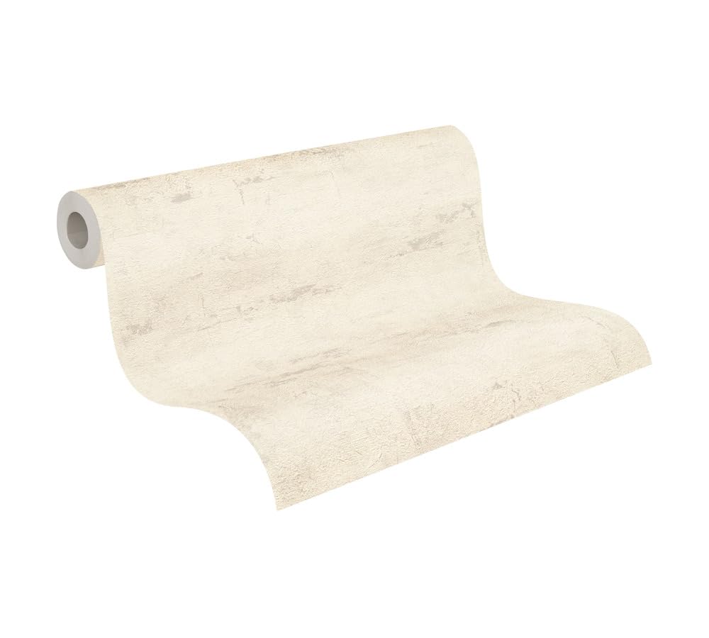 A.S. Création Plain Wallpaper Elements Non-Woven Wallpaper 10.05 m x 0.53 m Creme Grey Made in Germany 306682 30668-2