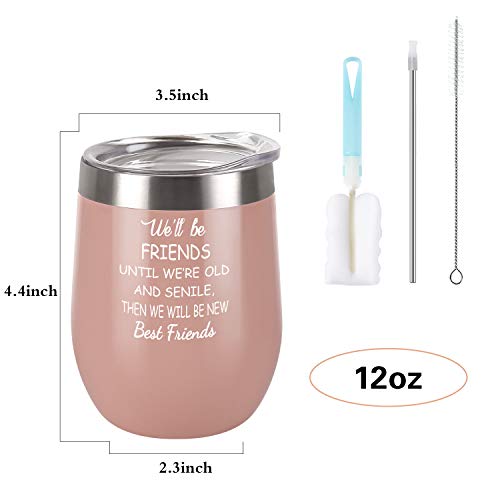 We'll Be Friends Best Friend Wine Tumbler, Inspirational Friendship Birthday Gifts for Women Girls Sisters, Gingprous12 Oz Insulated Wine Tumbler Cup, Blush Gold - Thumbnail 6