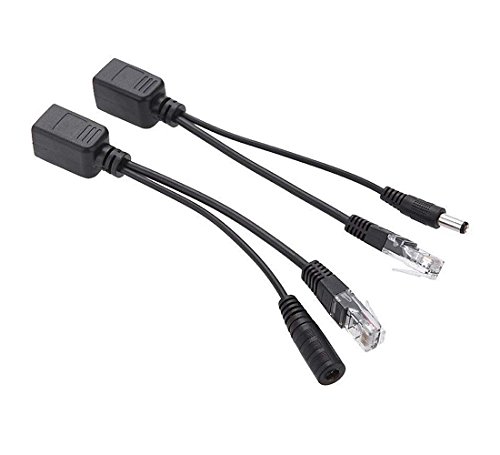 Passive PoE Injector and PoE Splitter Kit with 5.5x2.1 mm DC Power Adaptor Connector, Black