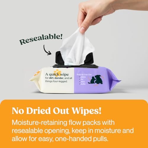 WIPEMATE LAVENDER XL PET WIPES FOR MEDIUM TO LARGE DOGS & CATS, NO-RINSE SOLUTION, HYPOALLERGENIC, GENTLE, DEODORIZING – PET WIPES FOR CLEANS PAWS, EARS, FUR, BUTT, & ANAL GLANDS (100 CT)