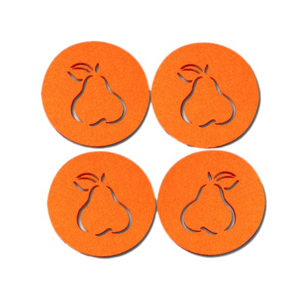 Supmo Felt Coasters Round in Bright Colours with Fruit Designs (Selection of Colours + Design), 5 mm Thick, Elegant and Striking, Orange, 8er