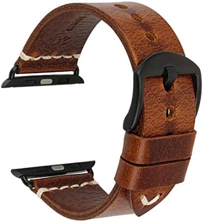 Compatible with Apple Watch Band 44mm 42mm 40mm 38mm, DITOU Genuine Vintage Oil Wax Leather Strap Compatible with Apple Watch Series 5 4 3 2 1