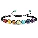 Pusheng Chakra Bracelets Set Beaded Lava Rock Stone Healing Balance Energy Yoga Bracelet,8MM Beads 3 pcs Set