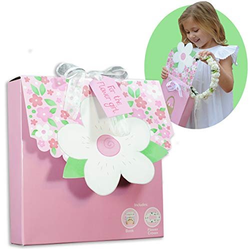 Flower Girl Gift Set- Book with Floral Crown Headband Headpiece in Adorable Gift Box - I've Been Crowned a Flower Girl!