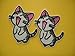2 small pieces LAUGHING CAT Iron On Patch Fabric Applique Yawning Kitty Motif Decal 2.5 x 1.9 inches (6.5 x 4.5 cm)