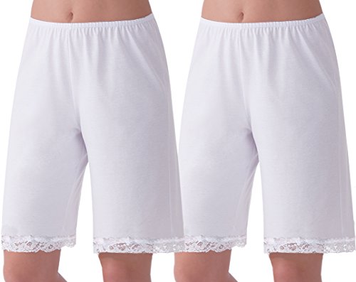 Under Moments Women's Cotton Pant Slip with Lace Trim White 2XL -2PK