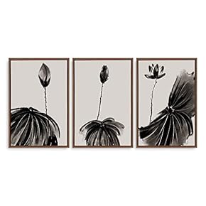 3 Piece Framed Canvas Home Artwork Decoration Lotus Canvas Wall Art for Living Room, Bedroom - 16"x24"x3 Panels