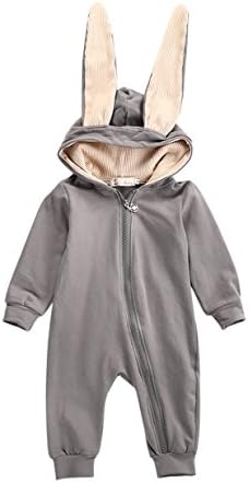 Newborn Winter Warm Baby Boys Girls Cartoon Rabbit 3D Ear Zipper Hooded Romper Jumpsuit Outfit
