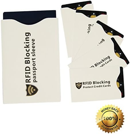 RFID Blocking Sleeves Credit Card &amp; Passport Protector Identity Theft Protection Case Set Smart Holders Fit Wallet, Purse &amp; Cell Phones (#1501 design 5CC&amp;1 PP)