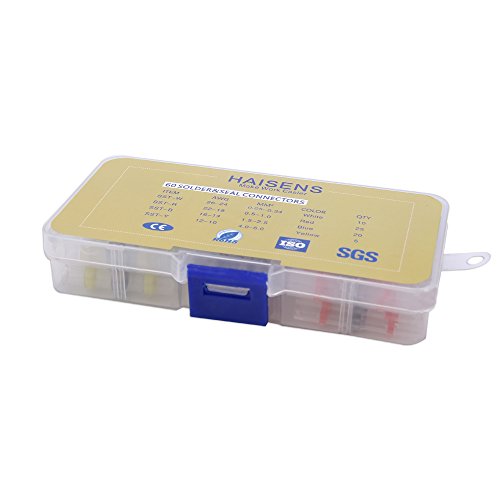 60PCS Solder Seal Wire Connectors by Haisstronica Heat Shrink Butt Connectors Electrical Insulated Marine Waterproof Automotive Terminals With Case(25Red 20Blue 10White 5Yellow)