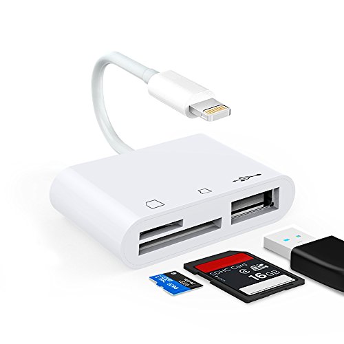 Card Reader, 3 in 1 Lightning to USB SD/TF OTG Adapter Smart SD/TF Camera Viewer Lightning to USB 2.0 Female SD Card Reader for Apple iPhone & iPad, Plug & Play (lightning to usb)