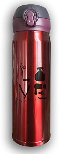 Vacuum Insulated 16 Ounce Bottle BARBER SALON HAIRDRESSER LOVE Double Walled Stainless Steel Water Thermos - Design For Sports &amp; Outdoors Activities - Keeps Cold And Hot, Red