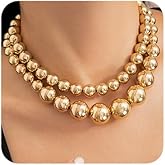 fxmimior 2 Tier Women Boho 1920s Pearls Choker Necklaces Silver Gold Dainty Pearls Layered Choker Necklaces Fashion Chunky Pendant Multilayer Adjustable Layering Chain Necklaces for Women