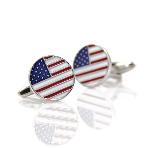 Jonline24h 2pcs Men's American US Flag Shirts Cufflinks, Wedding, Color Blue Red White, 1 Pair Set