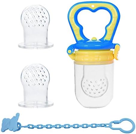 Food Feeder | Baby Fruit Feeder | Teething Toy | Silicone Teether Nibbler | No Messy Mesh Bag | 2 Extra Nipples | BPA free (M, Blue)