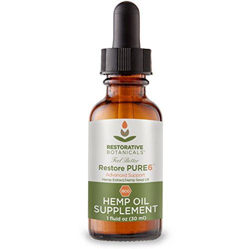 Restore PURE6 Hemp Oil 1800 mg Advanced Formula 1 ounce (30ml) Restorative Botanicals - supports functional calming for stress relief, relaxation, healthy sleep patterns, and achy muscles