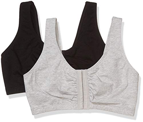 Fruit of the Loom Women’s Front Close Sports Bra Bra, Black hue/Heather Grey, 44