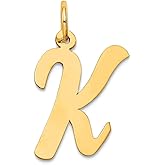 JewelryWeb 10k Solid Yellow Gold Large Script Letter K Initial Charm Pendant Necklace for Women
