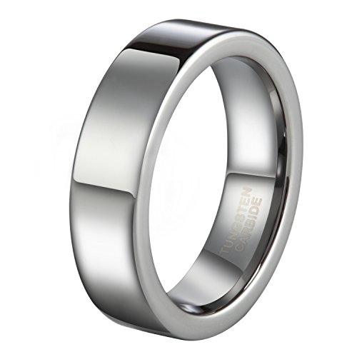 6mm Flat High Polished Tungsten Ring for Men Simple Plain Pipe Cut Wedding Band Size 7