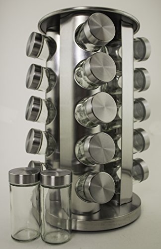 Ifavor123 Stainless Steel Round Revolving Spice Rack for Dried Seasoning Spices Herbs – 20 Jars Storage Organizer