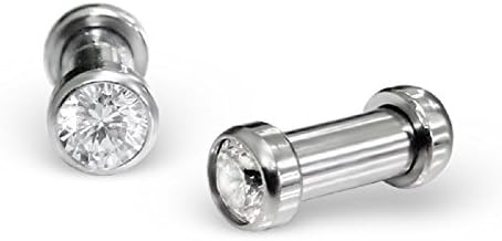Stainless Steel Body Jewelry Dumbbell w/ Crystals Ear Plug 11442