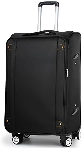 Lightweight Travel Luggage, 24 Inch Large Expandable Soft-Side Spinner Suitcase Black