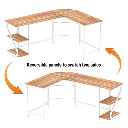 Weehom Reversible L Shaped Desk with Shelves Large Corner Computer Desks for Home Office Writing