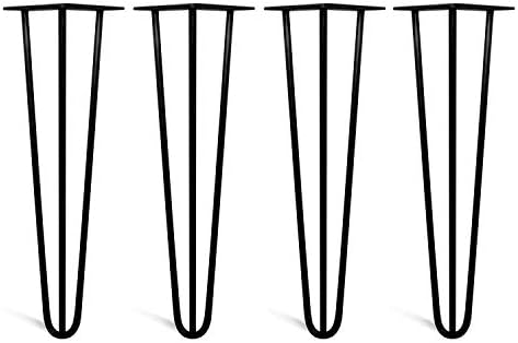 4 x Hairpin Legs from DT IRONCRAFT - 45cm 3 Rod / 10mm, Black - High Coffee Table, Side Table Legs with Floor Protector Feet & Screws