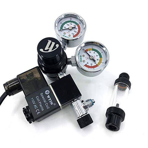 WYIN CO2 Aquarium Regulator, Big Dual Gauge Display with Check Valve CGA320 thread w/Solenoid 110V for fish tank, 1pc include