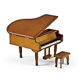Incredible Wood Tone Miniature Replica of a Baby Grand Piano with Bench with 18 Note Tune-King of the Road, The - SWISS