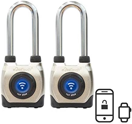 eGeeTouch Outdoor Smart Padlock 3rd Gen, Weatherproof, Bluetooth + NFC, (Long Shackle) (2. 2 Pack)