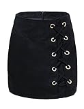 DUBACH Women's High Waist Faux Suede Solid A-Line Skirt(Black,XL)