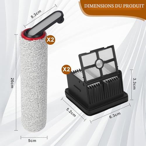 Vacuum Cleaner Filter for Dreame H12 Pro, 2 HEPA Filters + 2 Roller Nrosses + 1 Cleaning Brush, for Dreame H12 Pro Vacuum Cleaners