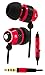 Bastex Universal Earphone/Ear Buds 3.5mm Stereo Headphones in-Ear Tangle Free Cable with Built-in Microphone Earbuds for iPhone iPod iPad Samsung Android Mp3 Mp4 and More-Red/Black