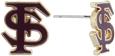 Mini Maroon Enamel Florida State University Baseball Mark Logo Stud Earrings in Gold