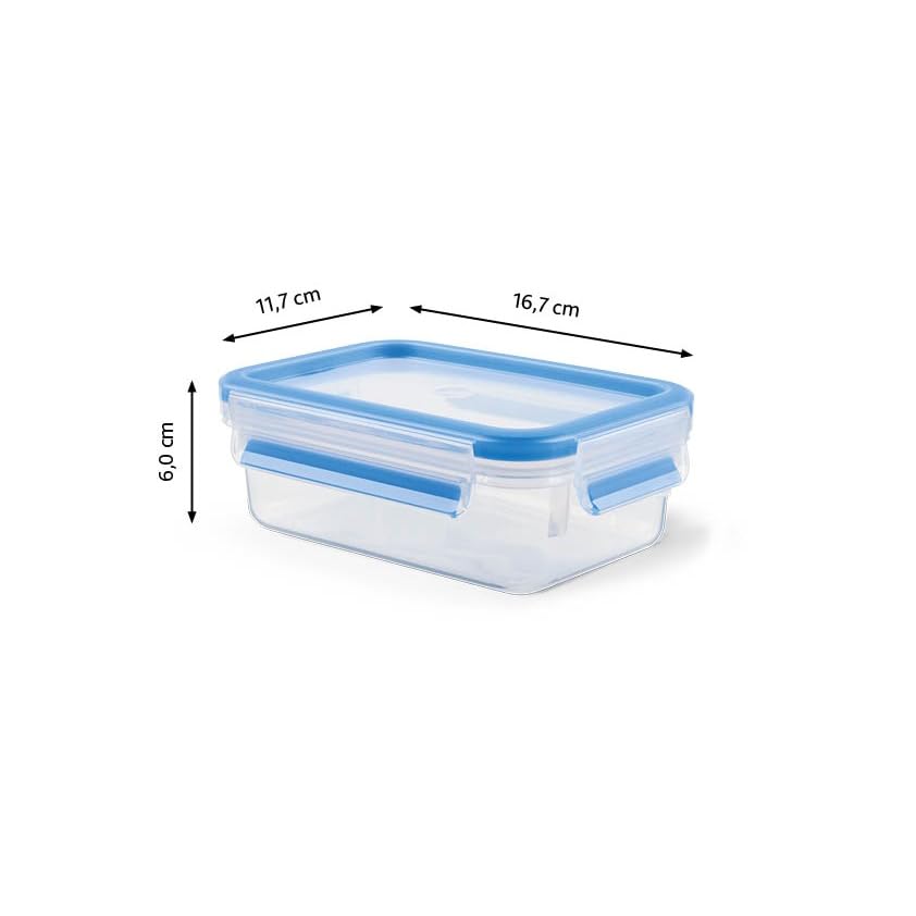EMSA Clip & Close Frischhaltedosen-Set, rechteckig, 3 x 0,55 L, Aufbewahrungsboxen, 100 Prozent dicht, spülmaschinen-, gefrier-, mikrowellenfest, Transparent, Blau, Made in Germany, N10312 8