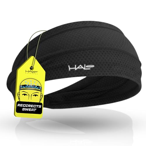 Halo Headband AIR Series-Bandit (Black)-Our Newest Wide Pullover Headband for Both Women and Men-Patented Lightweight, Sweat Diverting, Moisture Wicking Headband Yoga, Crossfit, Biking, Pickleball
